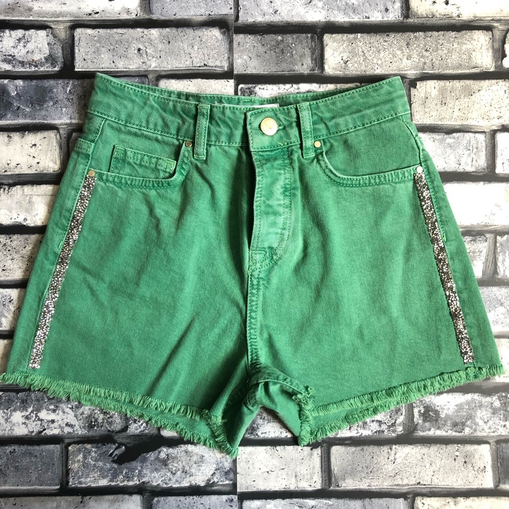 ❗️SALE❗️ Zara Woman Shorts Green Denim Bling